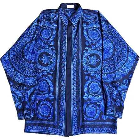 VERSACE (ヴェルサーチ) アーカイブ 91AW Barocco pattern blue silk shirt
