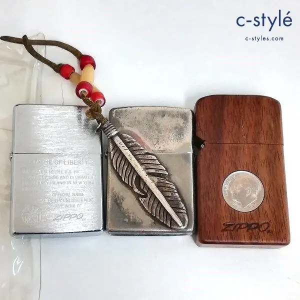 ZIPPO ジッポー オイルライター STATUE OF LIBERTY 葉 立体プレート 外貨コイン 計3点 喫煙具