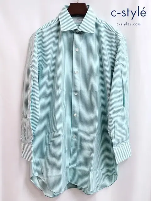 ARNYS アルニス シャツ 39 グリーン×ホワイト ストライプ フランス製 綿100％