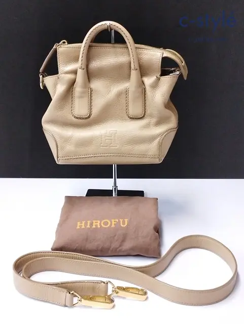 HIROFU ヒロフ 2WAYレザーハンドバッグ ベージュ デュオ ミニバッグ ショルダーバッグ