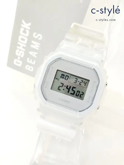 BEAMS×G-SHOCK 腕時計 ホワイト×クリア DW-5600 クレイジー パターン デジタル ウォッチ CASIO