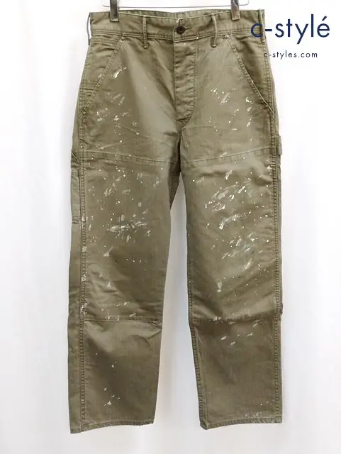 RRL パンツ 28×30 カーキ Distressed Herringbone Carpenter Pants 782928588001 ペイント加工