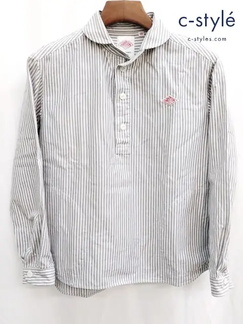 DANTON ダントン シャツ 34 グレー系 丸襟プルオーバーシャツ JD-3564 ストライプ