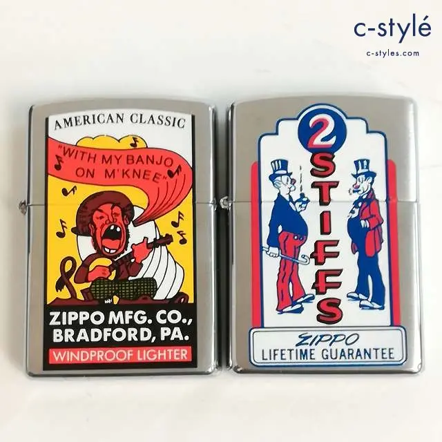 ZIPPO ジッポー オイルライター AMERICAN CLASSIC WITH MY BANJO ON M’KNEE 1998 2STIFFS 1999 シルバー 計2点 喫煙具