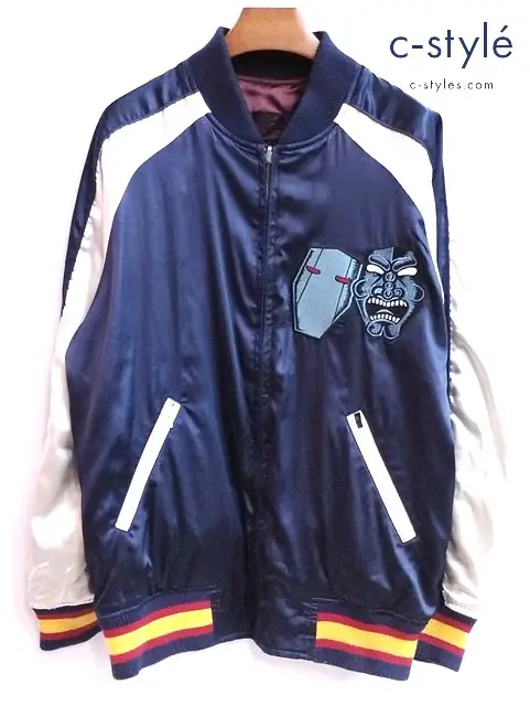 PUNK DRUNKERS パンクドランカーズ スカジャン L ネイビー系 レッド系 リバーシブル 刺繍