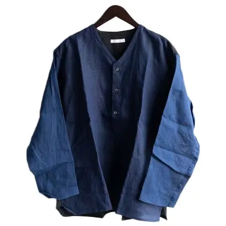 ARTE POVERA(アルテポーヴェラ) リネンMIXMIX VヘンリーネックSH Col : ネイビー×ブラックMIX