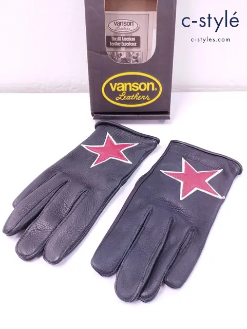 VANSON バンソン グローブ M ブラック×レッド ROPER STAR BACKDROP レザー
