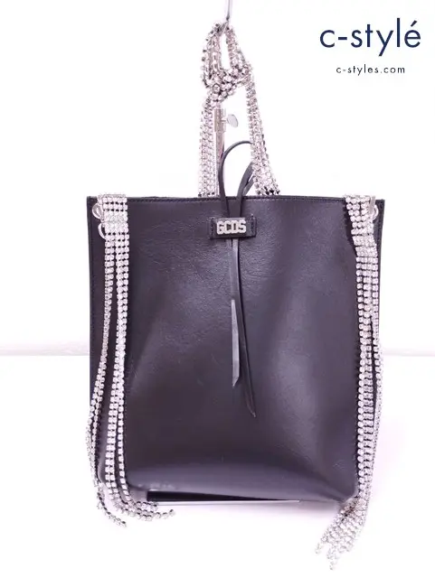 GCDS ジーシーディーエス ショルダーバッグ ブラック レザー ラインストーン