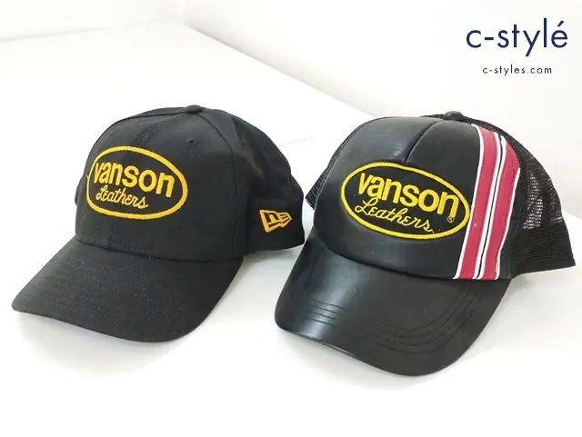 VANSON バンソン キャップ ブラック レザー VANSON×NEWERA キャップ MEDIUM LARGE ブラック 計2点