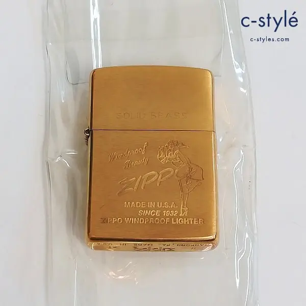 ZIPPO ジッポー オイルライター SOLID BRASS Windy Windproof Beauty ゴールド 1995 ウィンディ 喫煙具