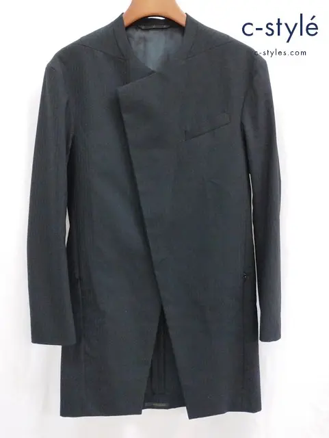 ato アトウ ロングジャケット 46 ブラック AM15A-C03 シャドーストライプ ボタン