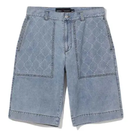 BEEN TRILL(ビーントリル) [BEENTRILL X BROOKLYNDENIM] Barbed wire stitched denim overfit shorts (light blue)