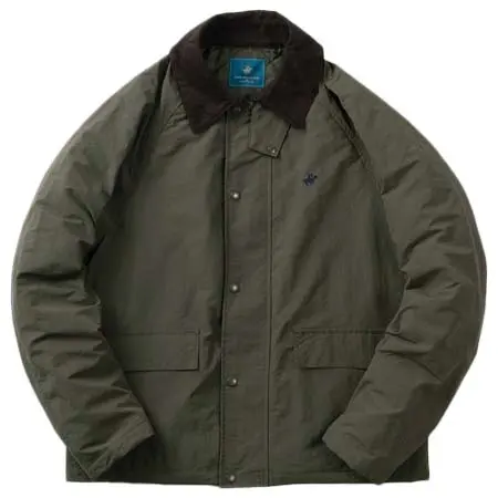 BEVERLY HILLS POLO CLUB(ビバリーヒルズポロクラブ) ナイロン×コーデュロイ ワンポイントロゴ刺繍デザイン ビッグシルエット ハンティングジャケット/ラグランスリーブ