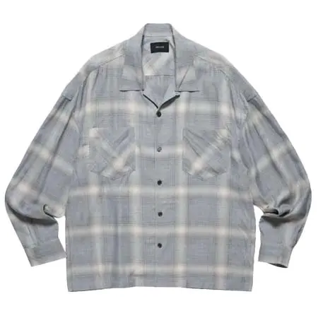 Deluxe Clothing(デラックスデラックスクロージング) PONTIAC/レーヨンチェック柄長袖 オープンカラーシャツ/GRAY