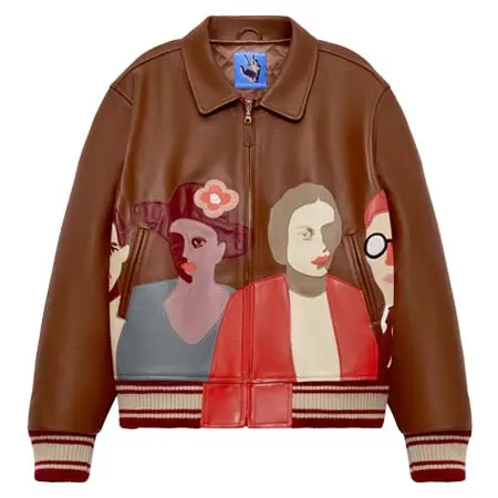 KIDSUPER STUDIOS(キッドスーパーストゥディオス) Patchwork Portraits Leather Varsity Jacket [Brown]