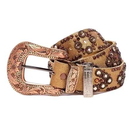 Kippys(キッピーズ) HIGH SWAROVSKY BELT AND LARGE DECORATED BUCKLE Woman Gold Bronze