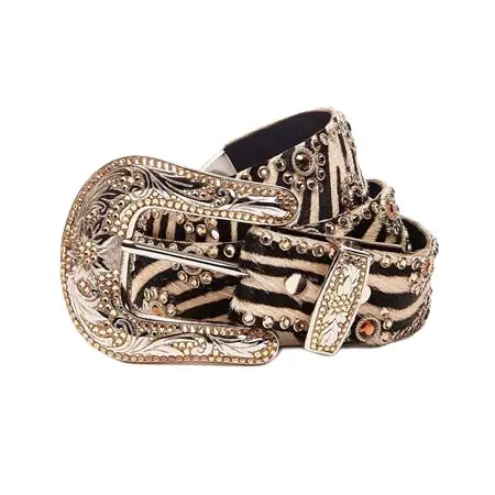 Kippys(キッピーズ) HIGH ZEBRA BELT WITH SWAROVSKY AND DECORATED BUCKLE Woman Black White Orange