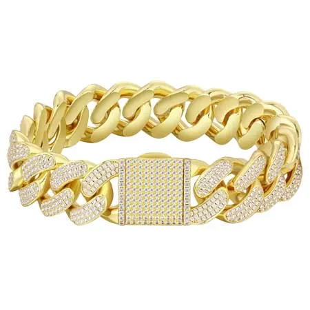 KRKC&CO(ケーアールケーシーアンドコー) 18mm CZダイヤ 喜平 キューバンブレスレット 19cm