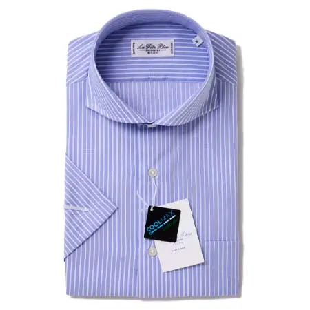 La fete bleu(ラフェッタブルー) 青い地付き軌道縞の半そでCWカラー