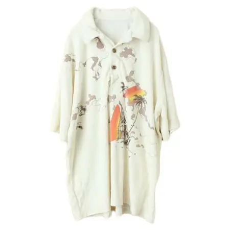 LIGHTNING BOLT(ライトニングボルト) 70s 80s USA LIGHTNING BOLT パイル地 ポロシャツ オフホワイト メンズXL相当 半袖 ビーチ オールドサーフ アメリカ古着