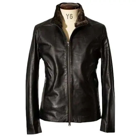 Liugoo(リューグー) 本革 襟ボアハイネックシングルジャケット メンズ リューグー WNG02B レザージャケット ライダースジャケット