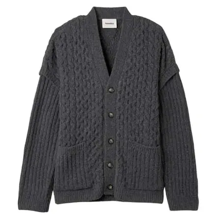 nanushka(ナヌーシュカ) Elmo cable knitwear V-neck cardigan – Charcoal / NM22FWSW00497