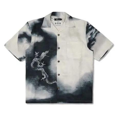 Pagong(パゴン) 葛飾北斎 京友禅アロハシャツ ＜富士越龍/墨＞