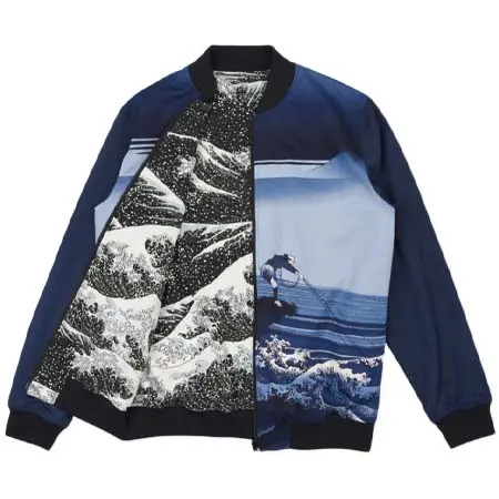 Pagong(パゴン) 葛飾北斎 リバーシブルブルゾン ＜甲州石班澤×大波/濃紺＞