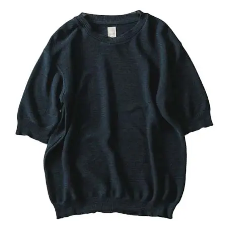 quadro(クオドロ) 和紙エステルパールニット5分袖クルーネックプルオーバー[MEN]