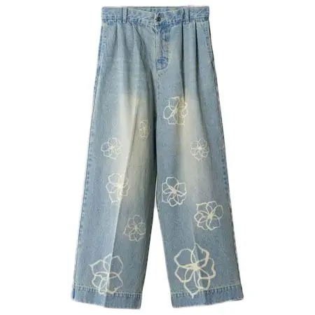 soerte(ソエルテ) soerte × camphor wood / FLOWER PAINT WIDE BUGGY DENIM / フラワーペイントワイドバギーデニム