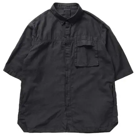 thom/krom(トムクロム) HALF SLEEVE SHIRT / WASHED LINEN-COTTON (BLACK)