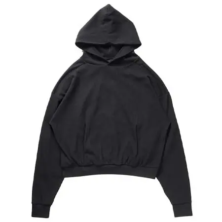 thom/krom(トムクロム) OVERSIZED CROPPED HOODIE / STRUCTED SOFT JERSEY (BLACK)