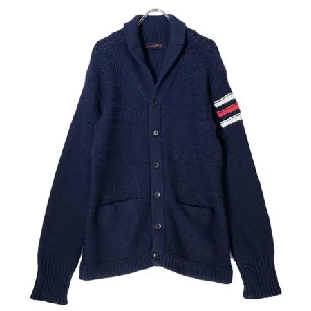 umii 908(ウミキュウゼロハチ) ショールカラー袖ライン ウールローゲージニットカーディガン