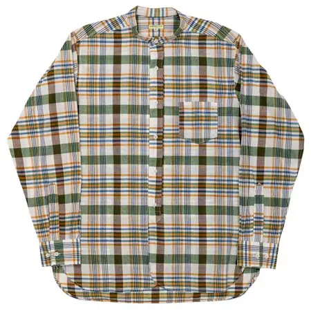 WORKERS(ワーカーズ) Band Collar Shirt, India Madras Orange