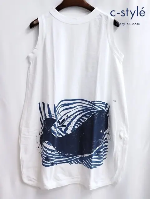 45R ノースリーブ ワンピース 0 ホワイト 海ものがたり ポコちゃんプリント 綿100 日本製