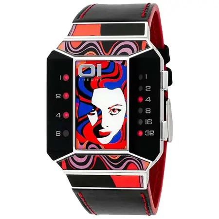 01 THE ONE(ゼロワンジワン) ユニセックスsc113r1 Split Screen Art EditionレッドLED Black Leather Watch