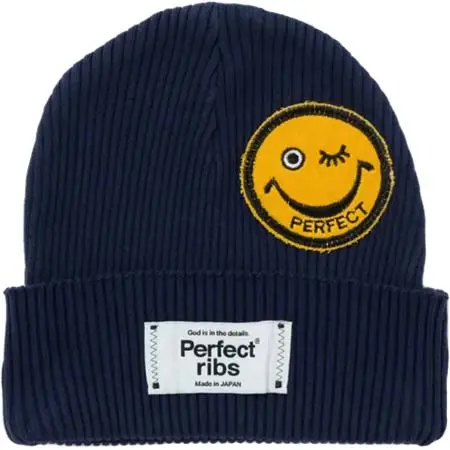 A LOVE MOVEMENT(アラヴムーブメント) “SMILE Patch” Rib Beanie Cap / Navy Purple×Yellow(ニット帽/ネイビーパープル×イエロー)