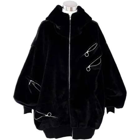 ankoROCK(アンコロック) ショートファースパンキーリングジップボリュームネックフードパーカー -オーバーサイズ-