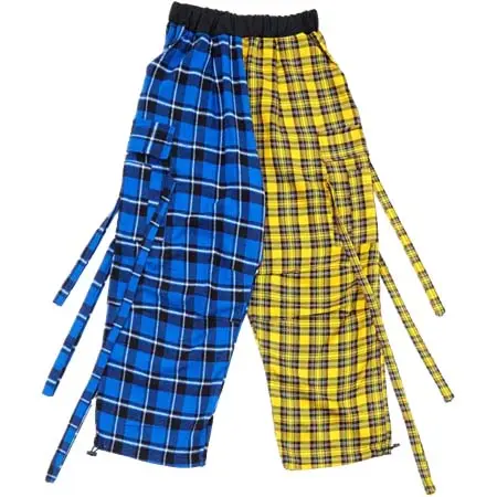 ankoROCK(アンコロック) アシンメトリーチェック柄ドレープコードワイドカーゴパンツ / テクノパンツ