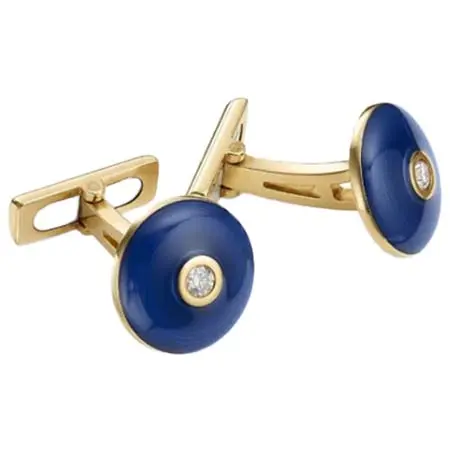 ASPREY(アスプレイ) ドーム エナメル & ダイヤモンド カフリンクス (18K イエロー ゴールド)