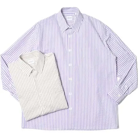 Bagutta(バグッタ) コットンストレッチシアサッカーストライプオーバーサイズドシャツ YOYOGI EL/12852