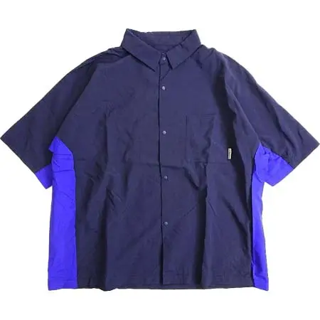 BANANA EQUIPMENT(バナナイクイップメント) バイカラーデザイン 半袖 シャツ ネイビー L