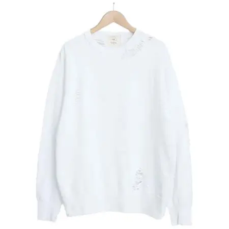 bukht(ブフト) DAMAGE CREWNECK_ SWEAT WHITE