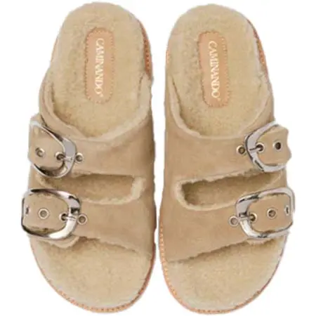 Caminando(カミナンド) DOUBLE BUCKLE SHEARING SANDALS BEIGE SUEDE