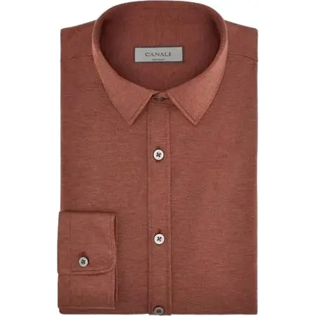 CANALI(カナーリ) Slim fit shirt in brick red cotton jersey and lyocell