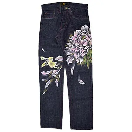 CHIKIRIYA(チキリヤ) ×禅コラボ手描きジーンズ「牡丹兎」