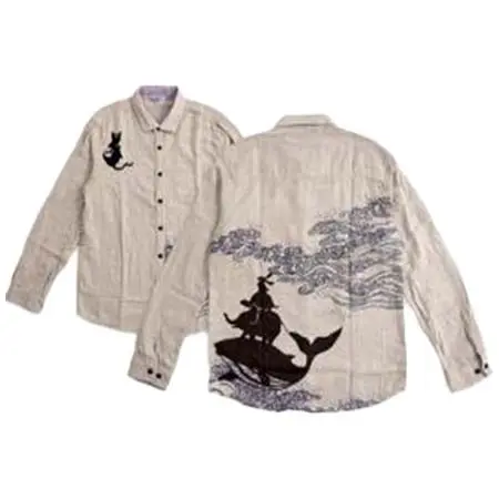 CHIKIRIYA(チキリヤ) ガーゼ長袖シャツ「鯨象亀兎と巴猫と波浜」