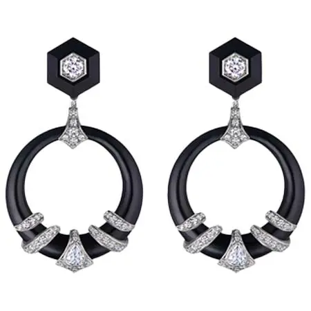 Fred Leighton(フレッド・レイトン) ダイヤモンド＆ジェイド ピアス 18Kホワイトゴールド