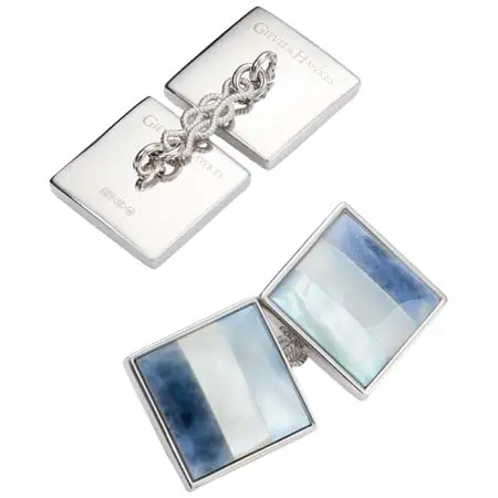 Gieves&Hawkes(ギーブス＆ホークス) Clint Sterling Silver Square Cufflinks Blue Mother of Pearl