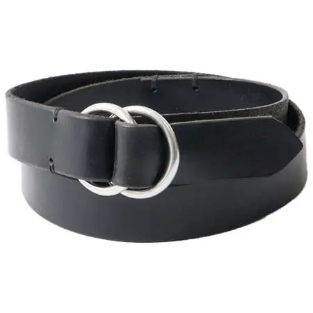 HALCYON BELT COMPANY(ハルシオンベルトカンパニー) 30mm OIL LEATHER DOUBLE PEWTER RING BUCKLE BELT – BLACK